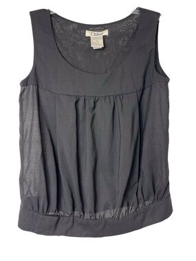 Chloe | Black Wool Blend Semi-Sheer Sleeveless Blouse, Medium